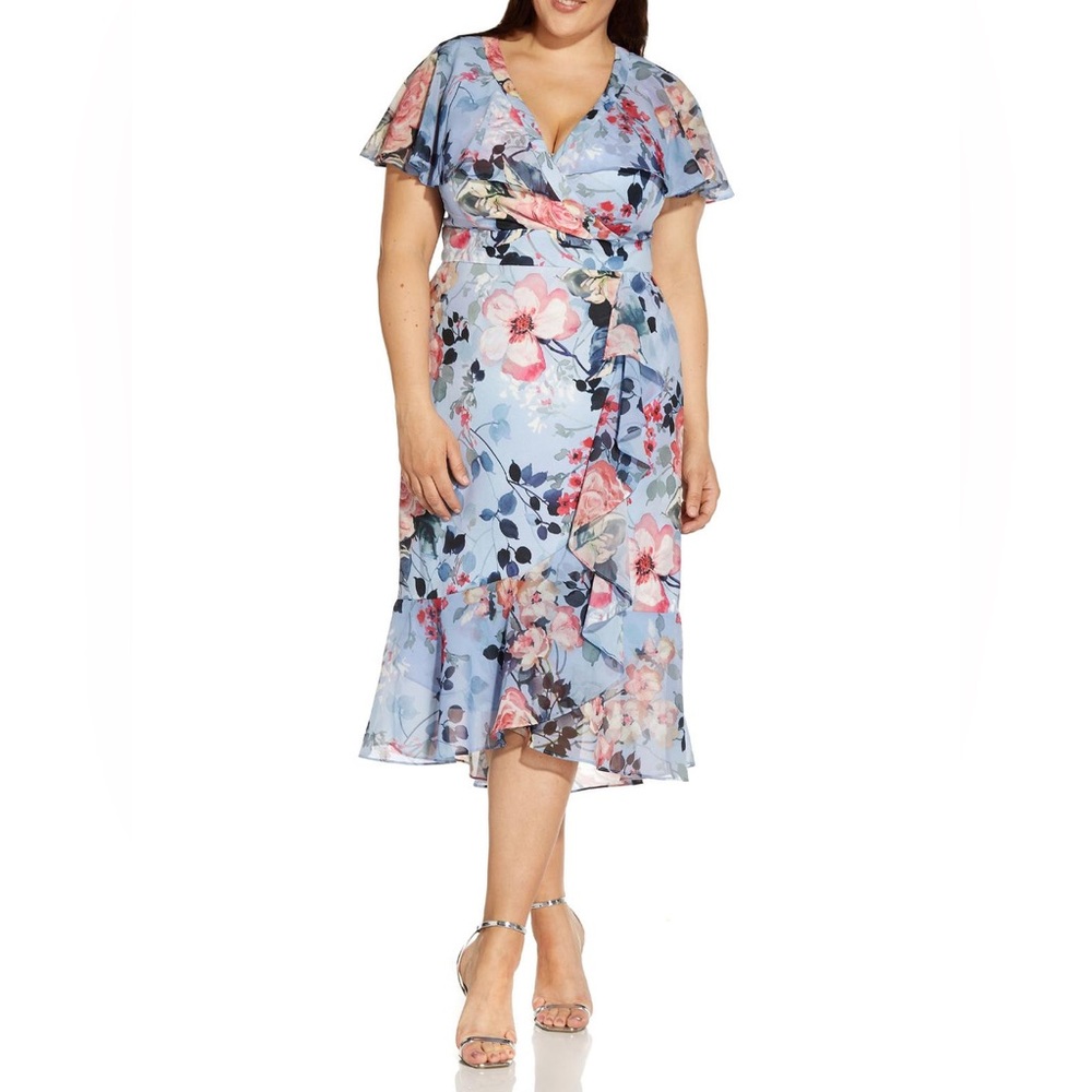 Brand New Adrianna Papell Plus Women’s Floral Midi Wrap Dress Size 18W